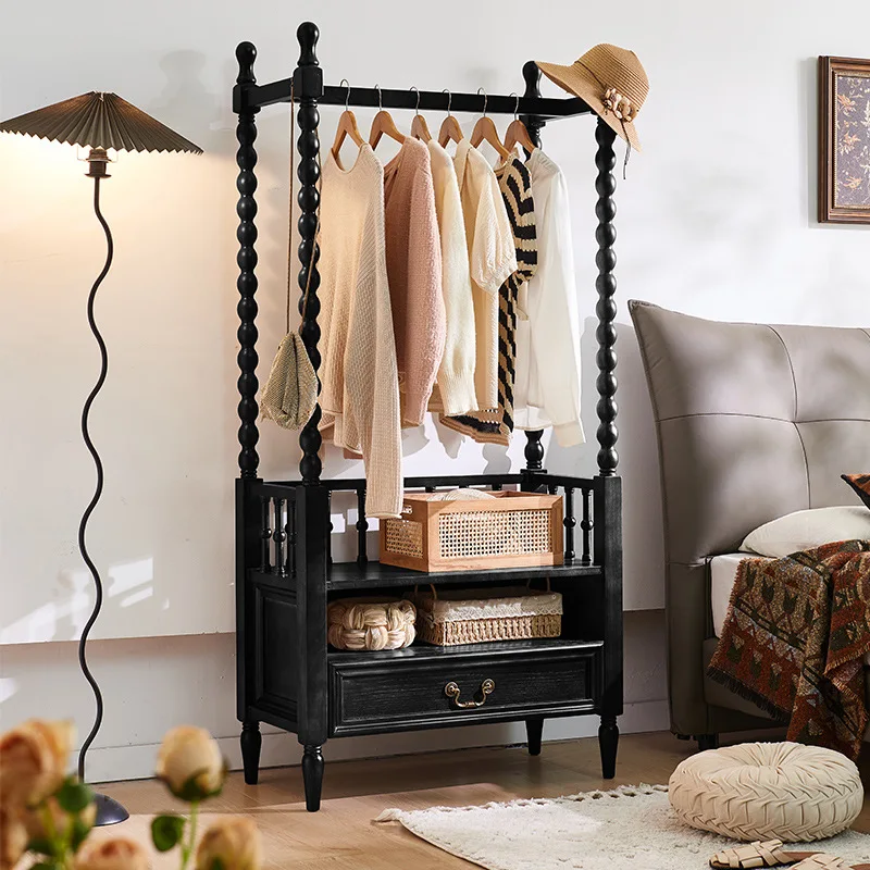 

Вешалка из цельного дерева во французском стиле ретро, встроенная многофункциональная стойка для хранения, бытовая спальня с выдвижными ящиками, напольная вешалка для одежды