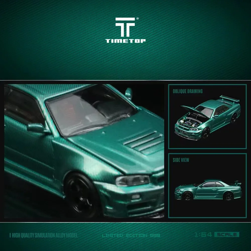 TimeTop 1:64 R34 Green Carbon Diecast Model Car