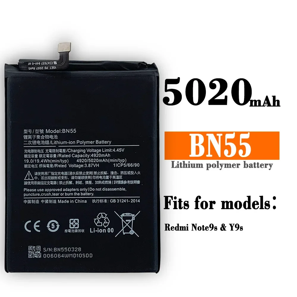 

NEW 5020mAh BN55 Replacement Battery For Xiaomi Redmi Note 9 S Note 9S Y9s Mobile Phone Batteries Lithium Battery