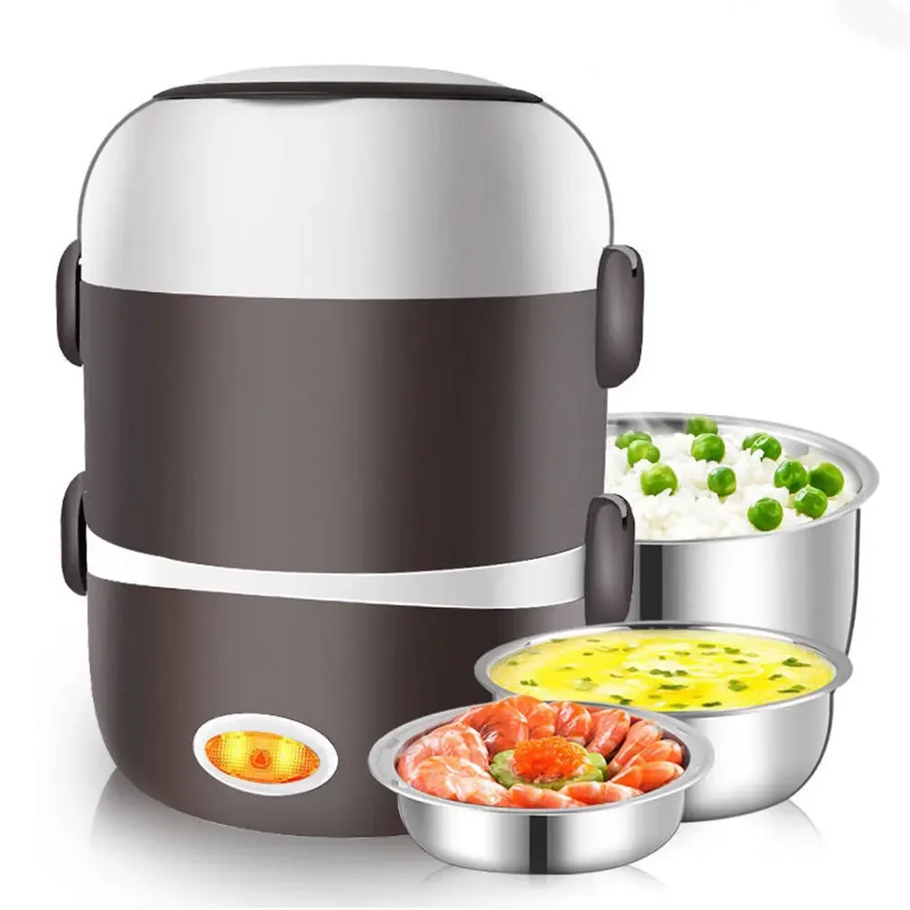 

200W 2L Electric Lunch Box Steamer Stainless Steel Food Warmer Thermal Heating Meal Lonchera