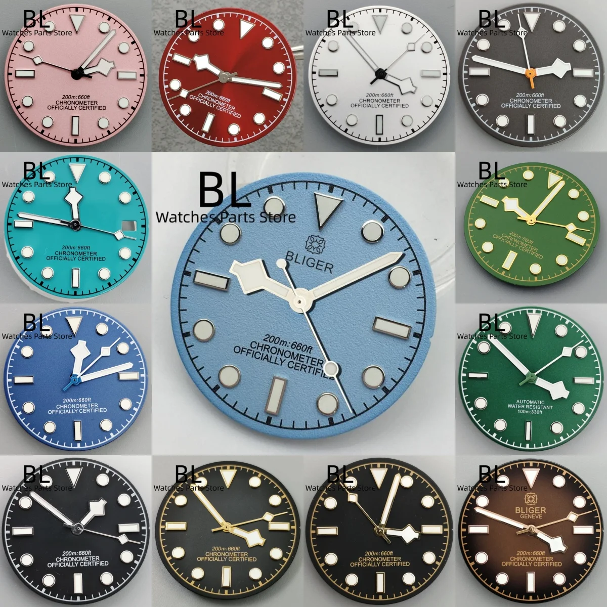 BLIGER مخصص Logo29MM القطبية الأزرق متجمد ساعة الطلب ندفة الثلج الأيدي مجموعة صالح 39mm40mm الحال بالنسبة لحركة NH34 NH35 ETA2824 PT5000