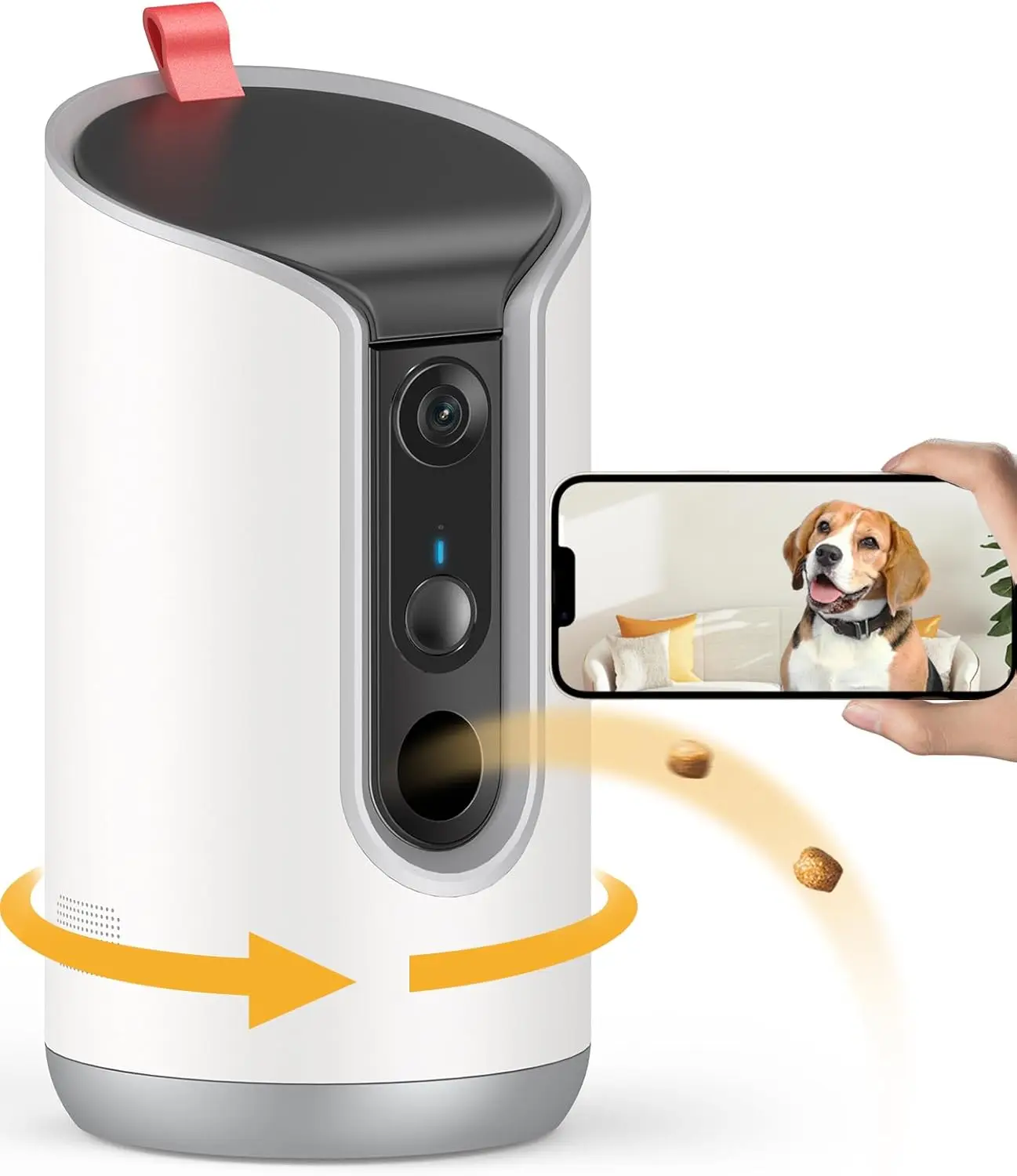 2K Pet Camera Treat Dispenser, 360° View with Phone App, WiFi 2-Way Talk for Cats and Dogs, Motion Alerts & Auto Tracking