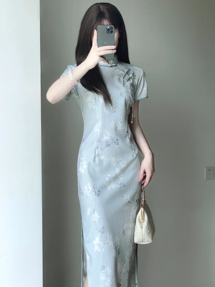 

Spring Cheongsam Republic of China Girl Temperament Young Style Retro Medium Length Modified Lace Dress Vintage Dress Qipao