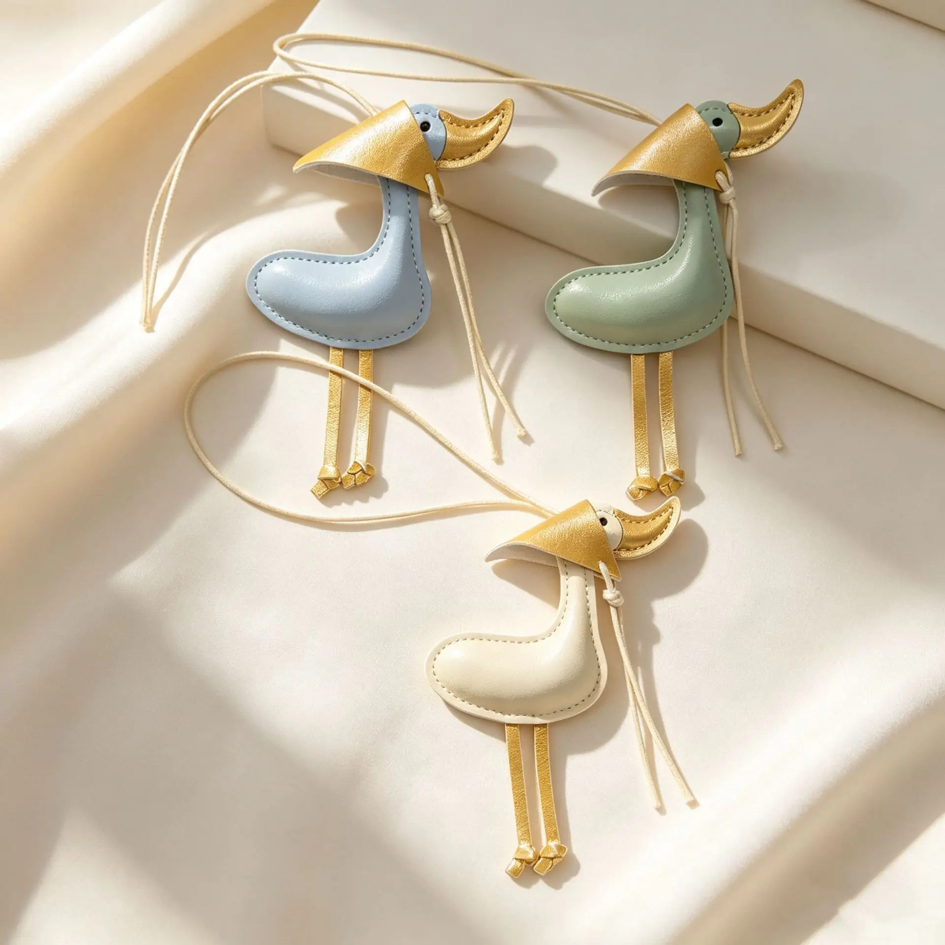 Handmade Stitched Swan Bag Charm for Women Morandi Creamy Soft Decorative Fabric Keychain Lightweight Daily Purse Accessory