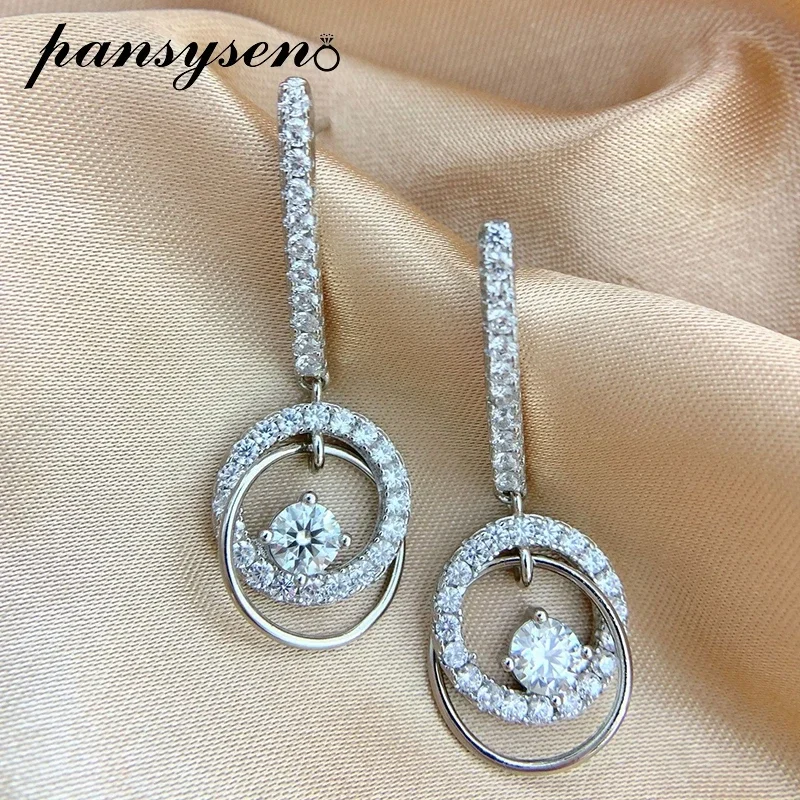 

PANSYSEN Sparkling 0.5CT D Color Moissanite Earrings S925 Sterling Silver Wedding Party Dangle Drop Earring Fine Jewelry Gift