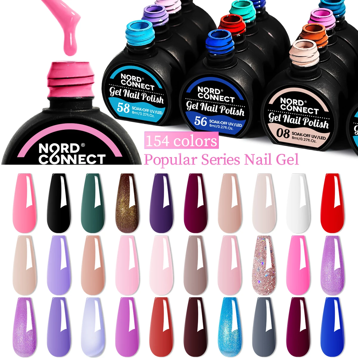 طلاء أظافر جل لامع باللون الأحمر الوردي 8 مل - طلاء أظافر لامع يدوم طويلاً وقابل للإزالة للتقليم والباديكير المذهل، لامع o #2