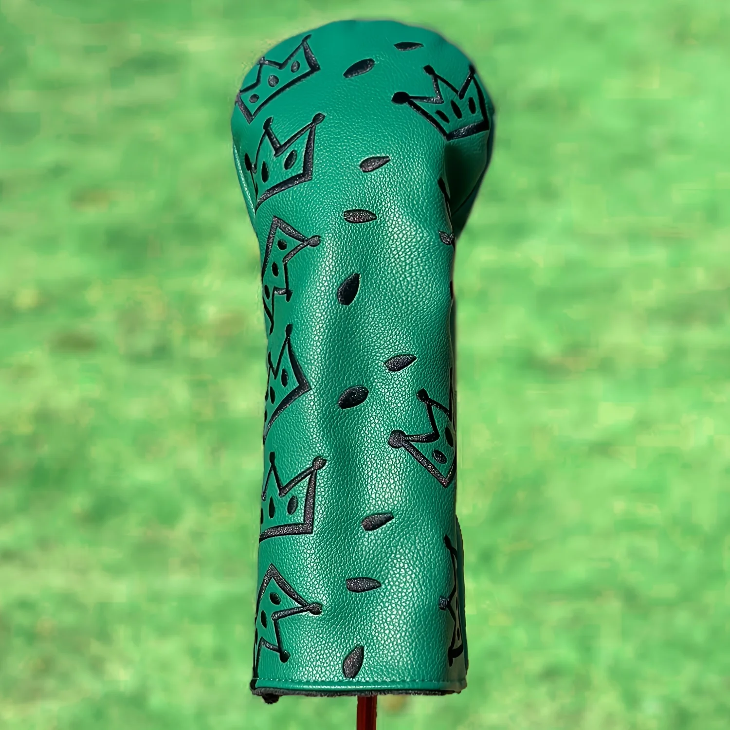 1pc/4pcs Driver/Fairway/Hybrid Headcovers Set - Green Crown And Cheese Pattern Golf Club Head Covers, Premium PU, image 2