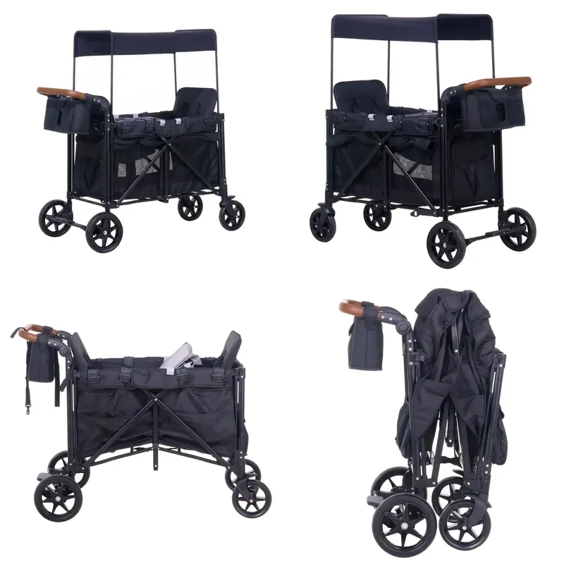 Custom Pattern Heavy-Duty Portable 2-Seater Baby Stroller Collapsible Alloy Cart for Garden Camping Wagon