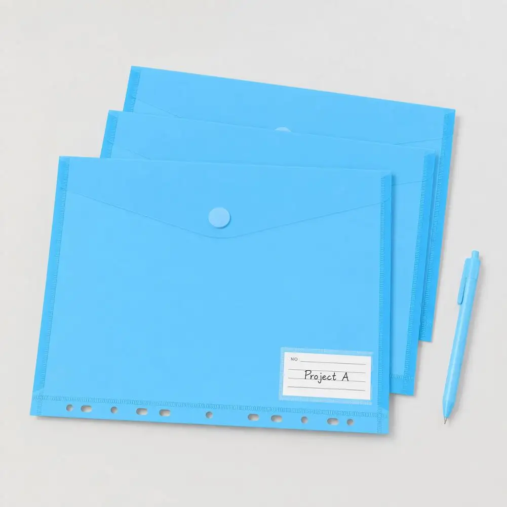 File Pocket Plastic File Folder with Label Pocket Hook Loop Closure Waterproof Expanding Document Organizer Reusable for Office