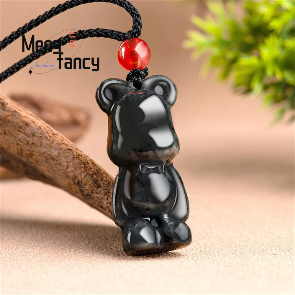 Natural Myanmar A-goods Jadeite Wuji Seed Cute Bear Jade Pendant Simple Retro Exquisite Best Selling Mascot Fashion Fine Jewelry