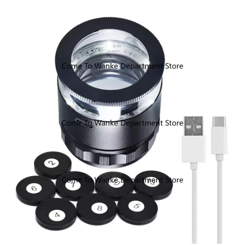 

10x Rechargeable Optical Glass Magnifying Glass with Scale for Measuring Textile Patterns with Six LED Lights