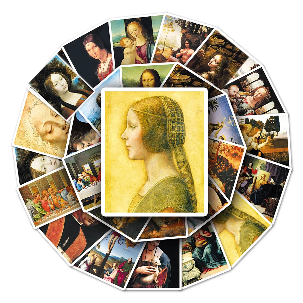 10/30/50pcs World Da Vinci Oil Painting Stickers for Laptop Skateboard Car Bike Waterproof Aesthetics Decorative Decal Toys Gift