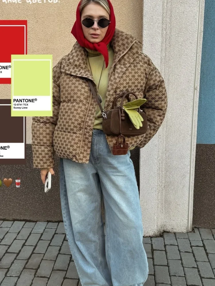  رسالة طباعة النساء معاطف الشتاء عادية سستة سترات خفيفة الوزن مبطن الستر تصميم خمر يندبروف ملابس خارجية جديدة 2025 #5