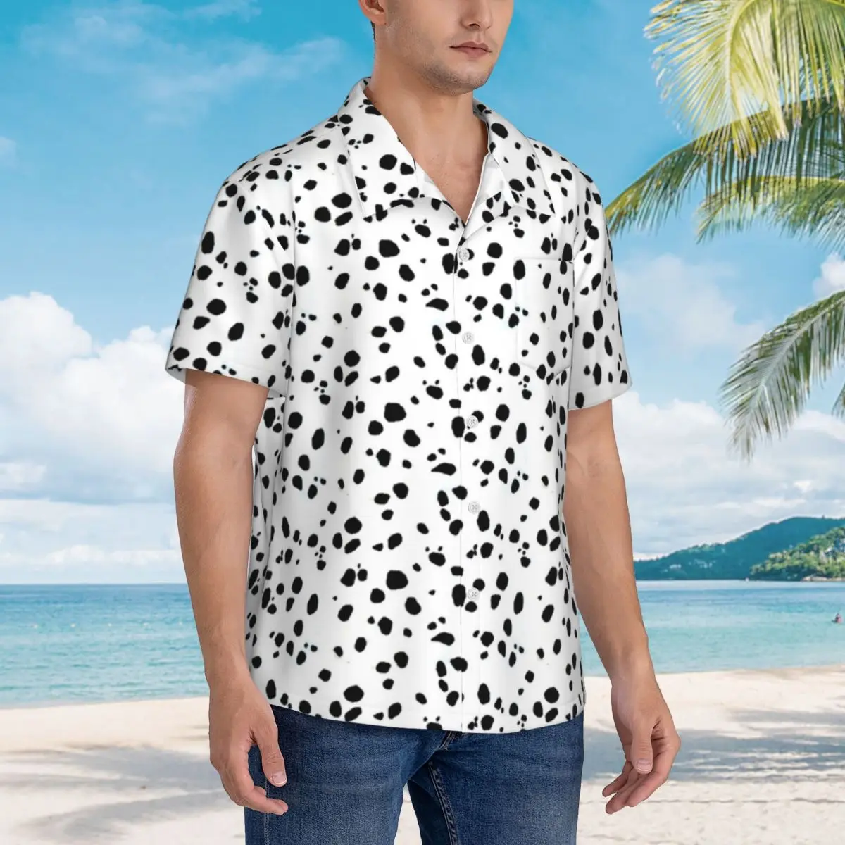 Hawaiian Shirt Beach Dalmatian Dog Print Blouses Cute Spots Dots Trendy Casual Shirts Man Short Sleeve Y2K Funny Clothing