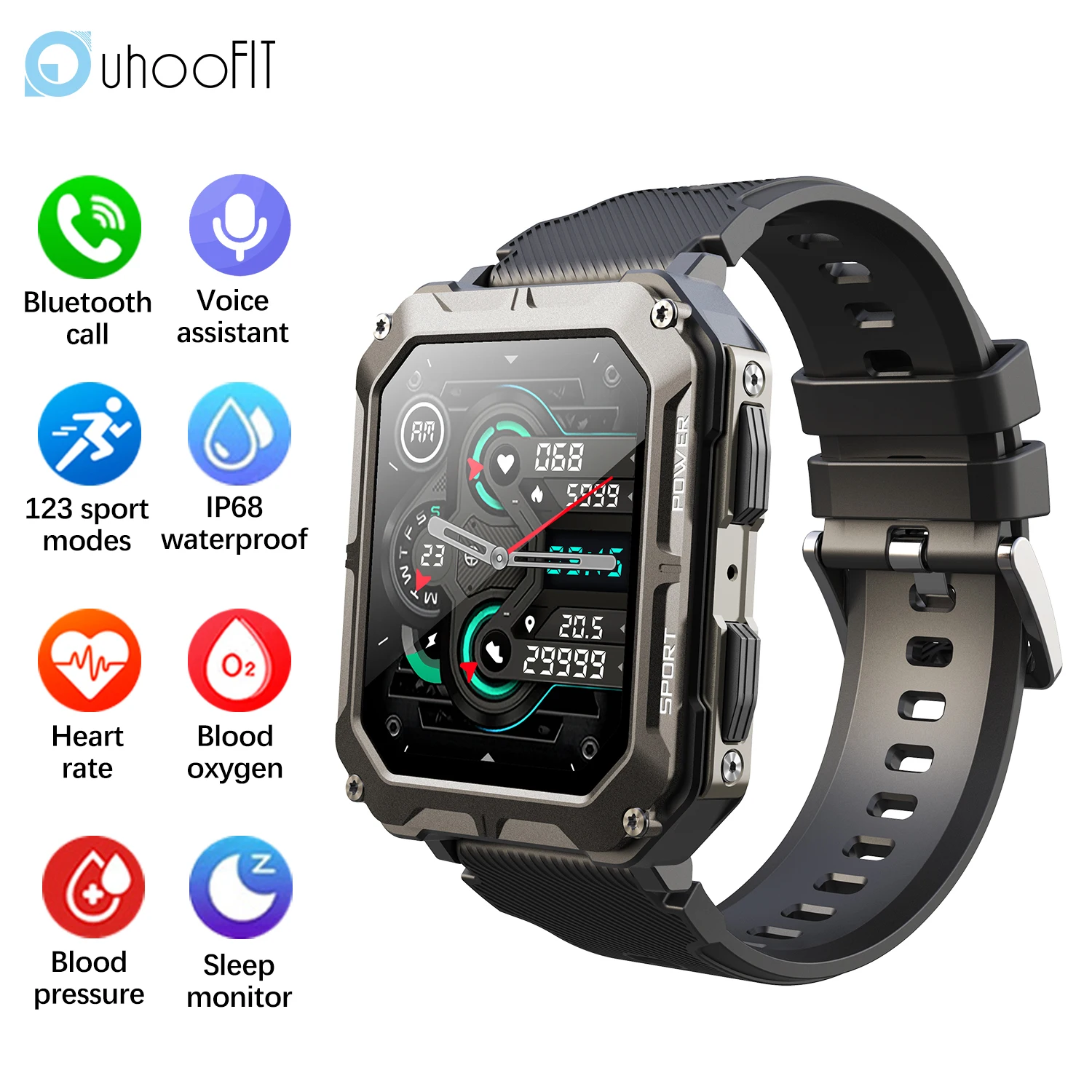

C20Pro Outdoor Sport Smart Watch Men Bluetooth Call Health Heart Rate Monitor Voice Assistant IP68 Waterproof Fitness Smartwatch