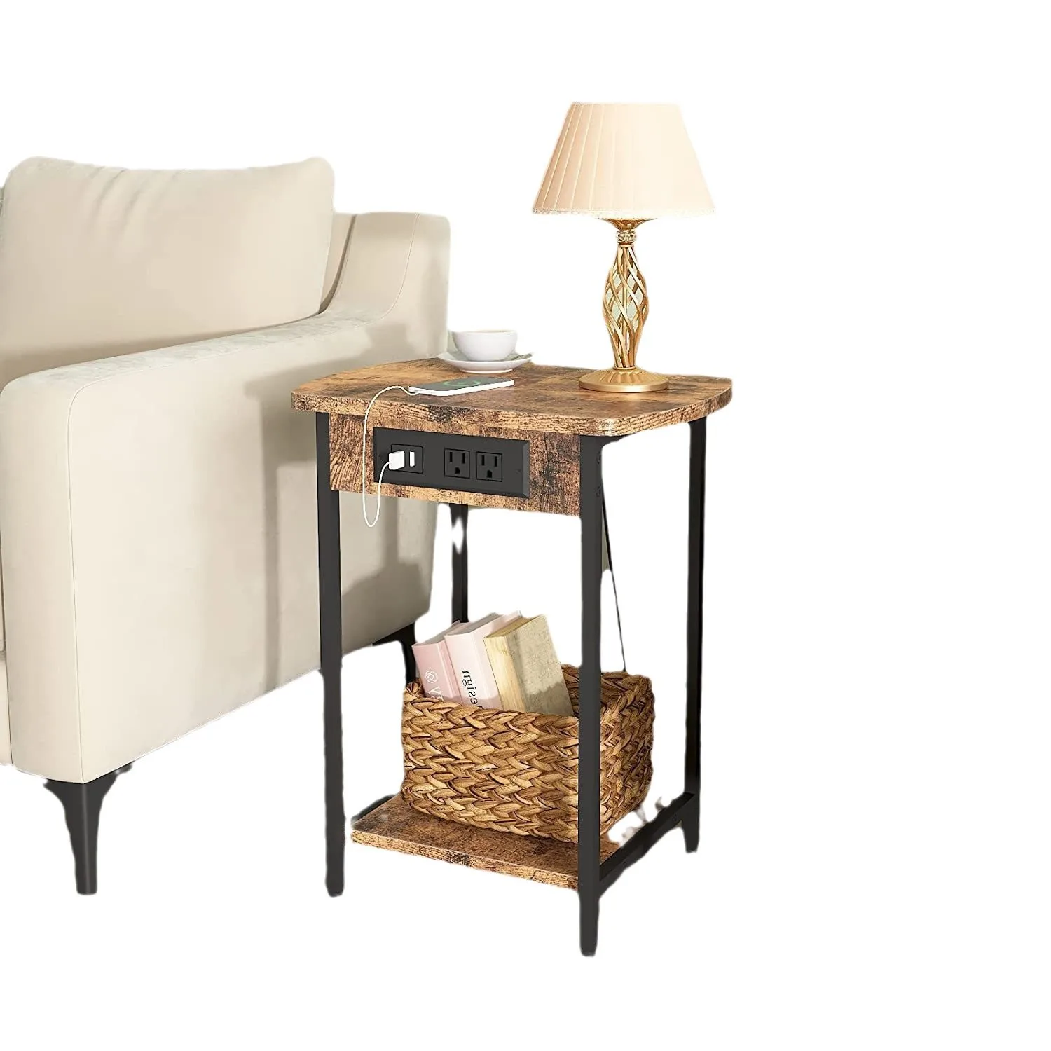 Spot simple multi-layer side table with socket easy to assemble side table coffee table suitable for living room bedroom side