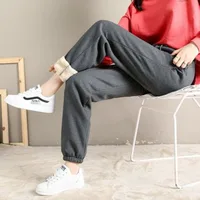 ​ ​ Pantalon de jogging doublé polaire pour femme, pantalon d'hiver en peluche, taille haute, cordon de serrage réglable, salon de rue, confortable et décontracté ​ ​ 3