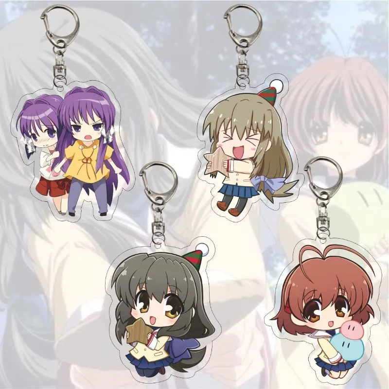 

Anime Game Acrylic Keychain CLANNAD Action Figures Furukawa Nagisa Ibuko Cane Forest Cute Key Chain Kid Gift Bag Desk Decoration