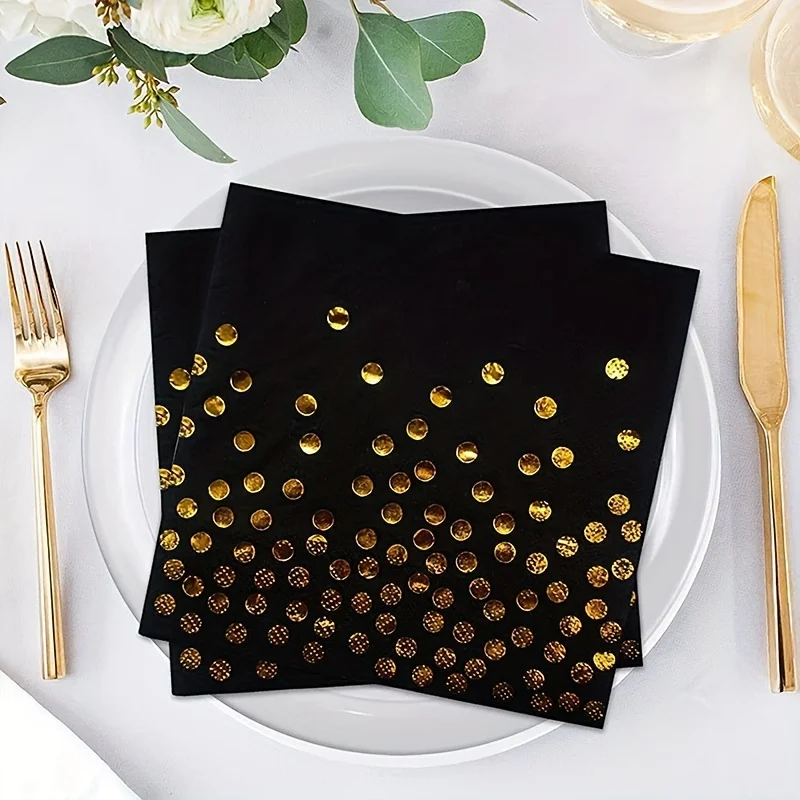 20/40/80 Packungen Weiße und Schwarze Papier-Cocktailservietten mit Goldfolie-Polka-Dots, Partyzubehör für Tischdekoration – Detail 6