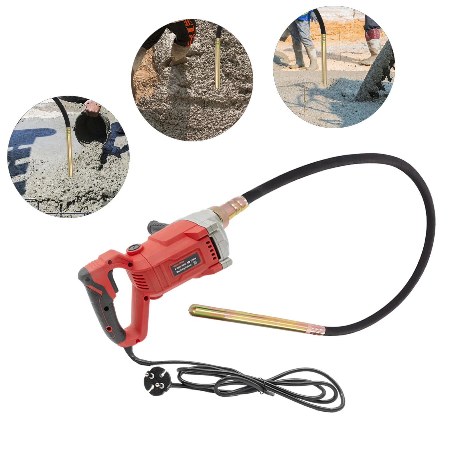 Vibromasseur électrique pour béton, 1100 W 220 V avec barre ondulée de 6,6 pieds/2 m, outil pour béton, vibrateur pour béton portable