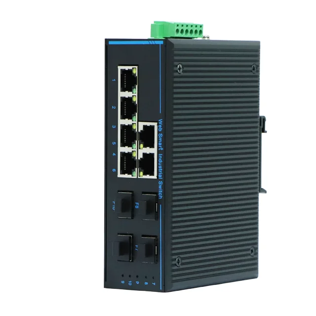 hit productWEB Management Industrial Ethernet Switch 4 SFP Slot with 6 RJ45 Ports DIN 35 Rail L2 Gigabit Managed POE Network Swi