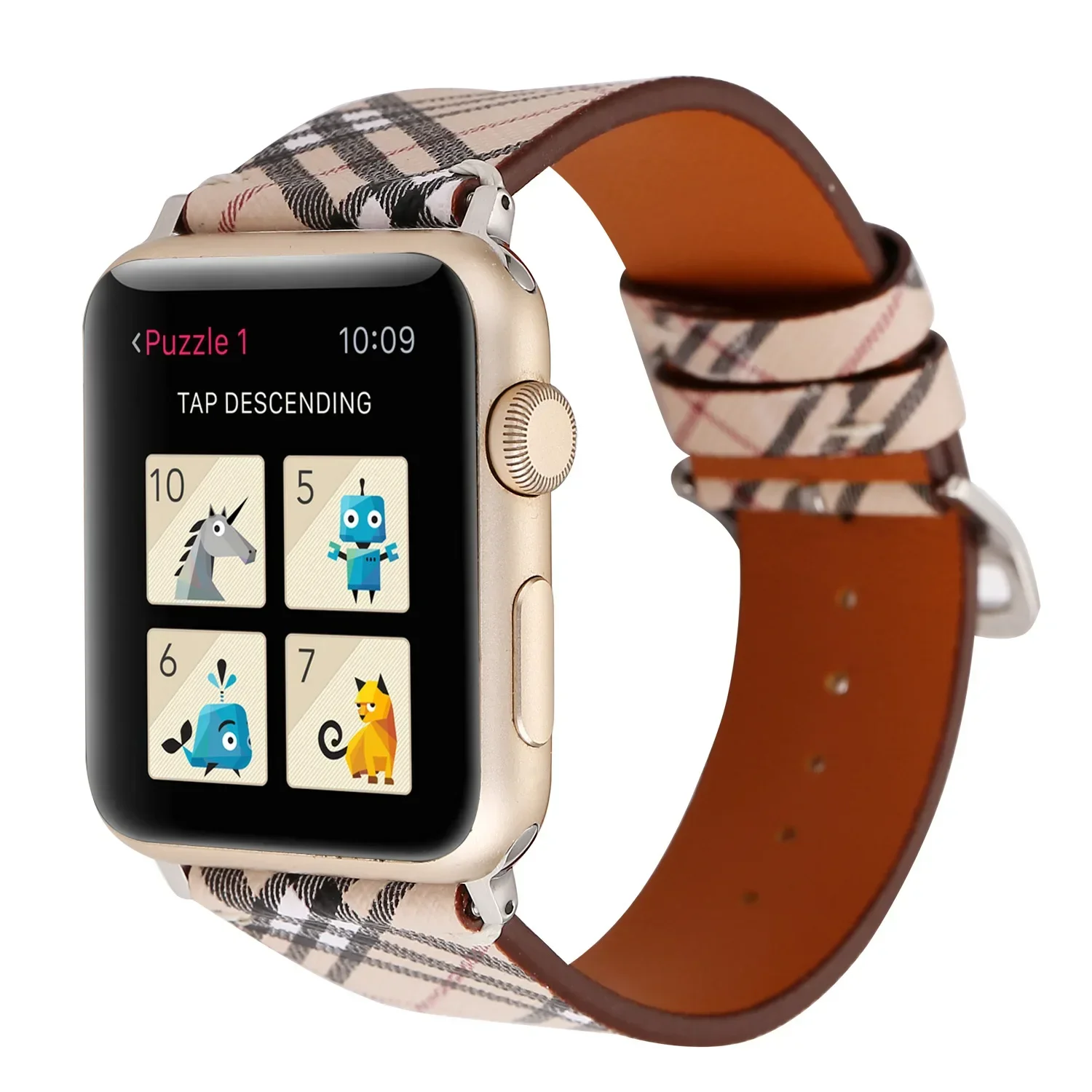 Suitable for Apple Watch strap Apple Watch 7-1 Fashion plaid leather strap iwatch7 leather strap