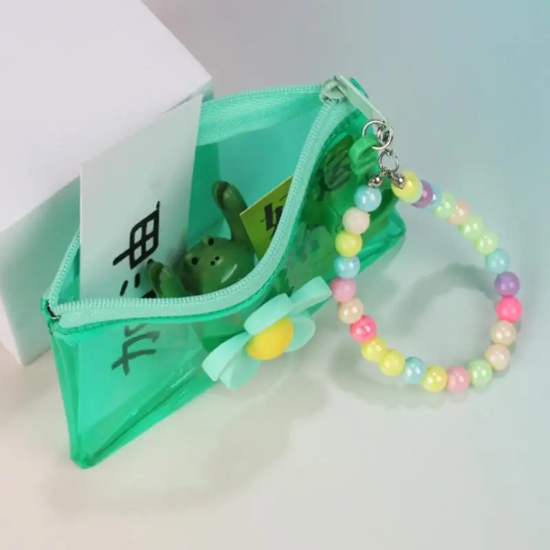 Trendy Small Wallet with Colorful Flower Bead Chain PVC Coin Purse for Everyday Needs