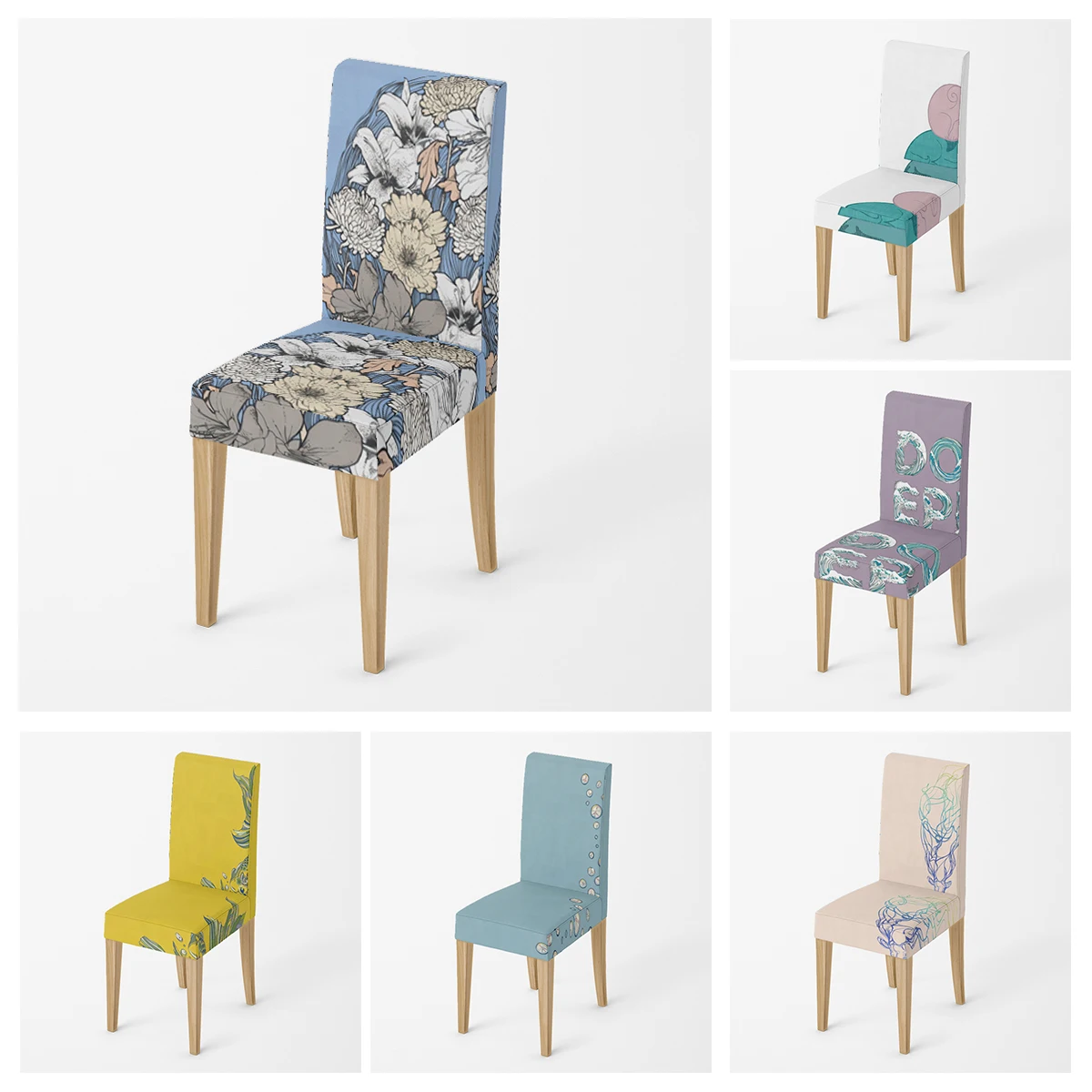 

Домашние чехлы на стулья для кухни, регулируемая обеденная эластичная ткань, искусственный свадебный стол, растягивающаяся задняя крышка для ресторана, Декор, животные, собака