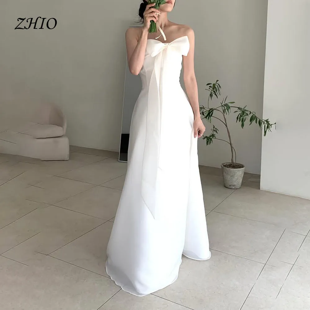 ZHIO – robe de soirée de mariage Chic, sans bretelles, avec nœud, pour séance Photo coréenne, longueur au sol, ligne a, élégante, personnalisée