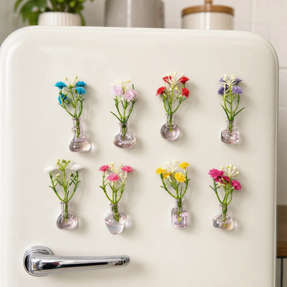 

8/10Pcs Personality DIY Mini Glass Vase Magnets Modern Exquisite Refrigerator Magnets Vase Creative 3D Vase Fridge Stickers Gift