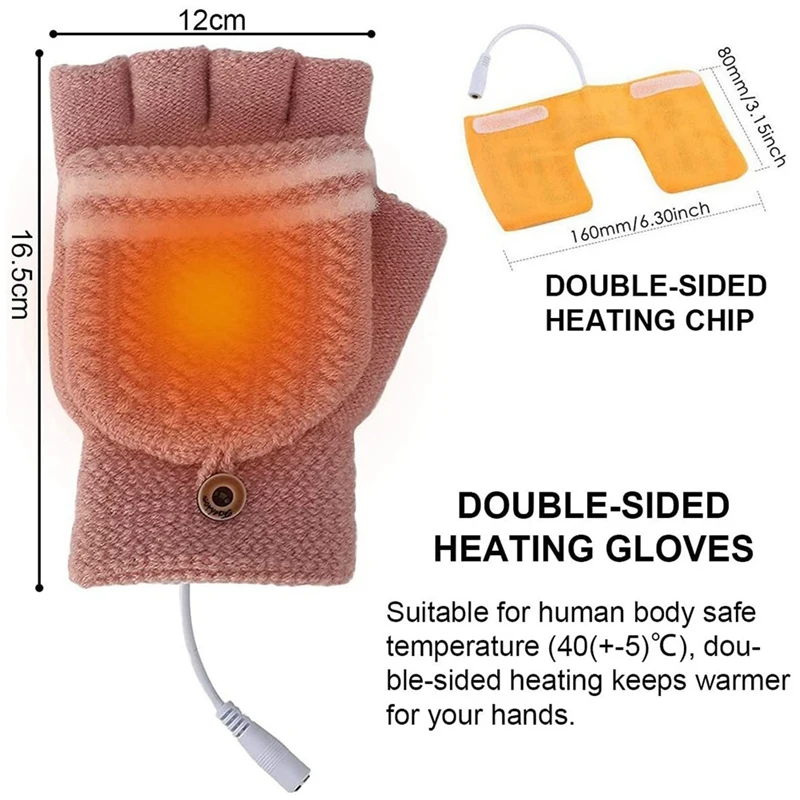 Usb Heated Gloves For Men And Women, Winter Reversible Heated Fingerless Gloves For Typing And Outdoor Use image 3