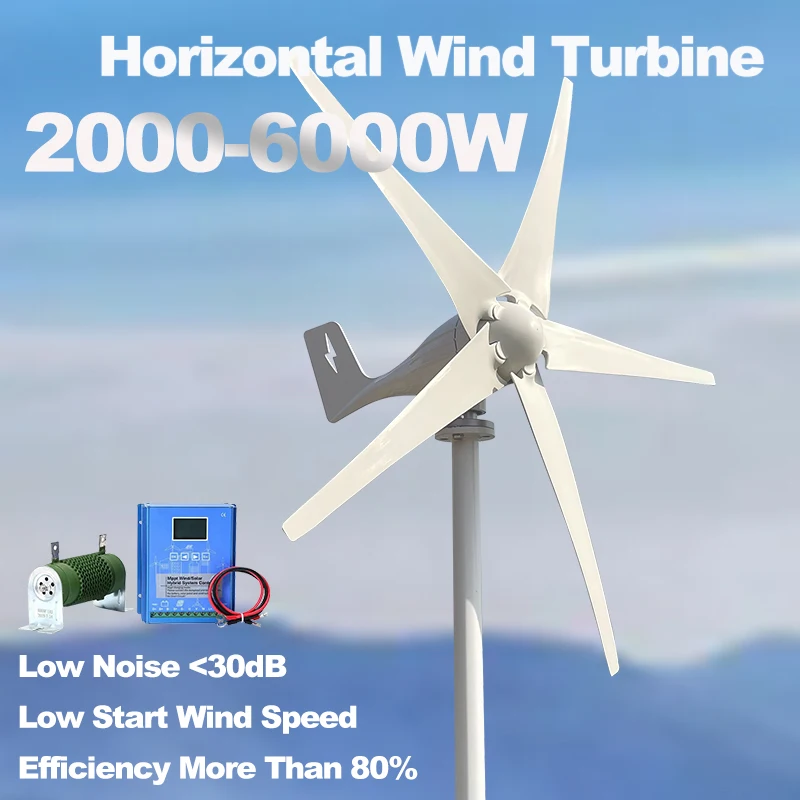 6000W Wind Turbine 12v 24v 48v Horizontal Axis Wind Generator with MPPT Controller Home Use New Energy 3KW 5000W Low Wind Speed