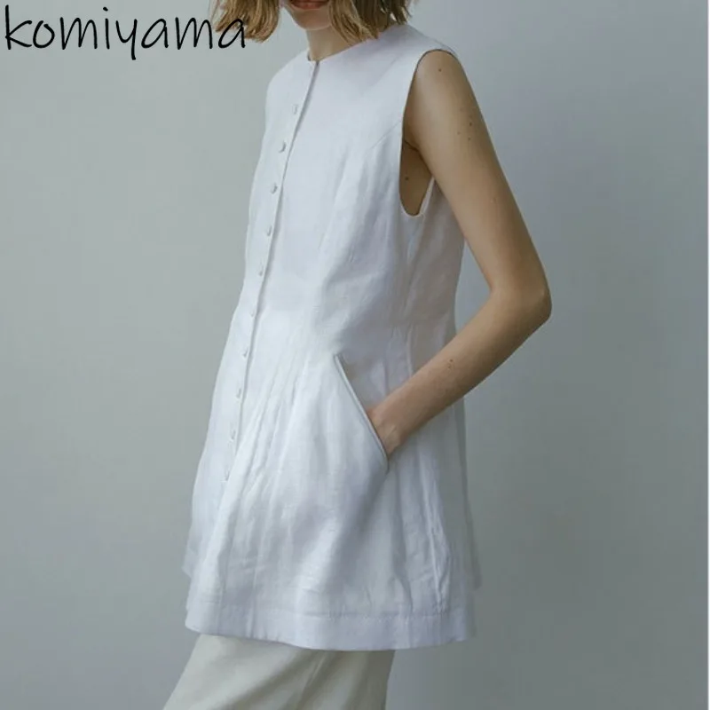 

Round Neck Single Breasted Tops Summer New Shirts Blouses Japan Sleeveless Blusas Mujer 2025 Woman Clothing CasualCamisas