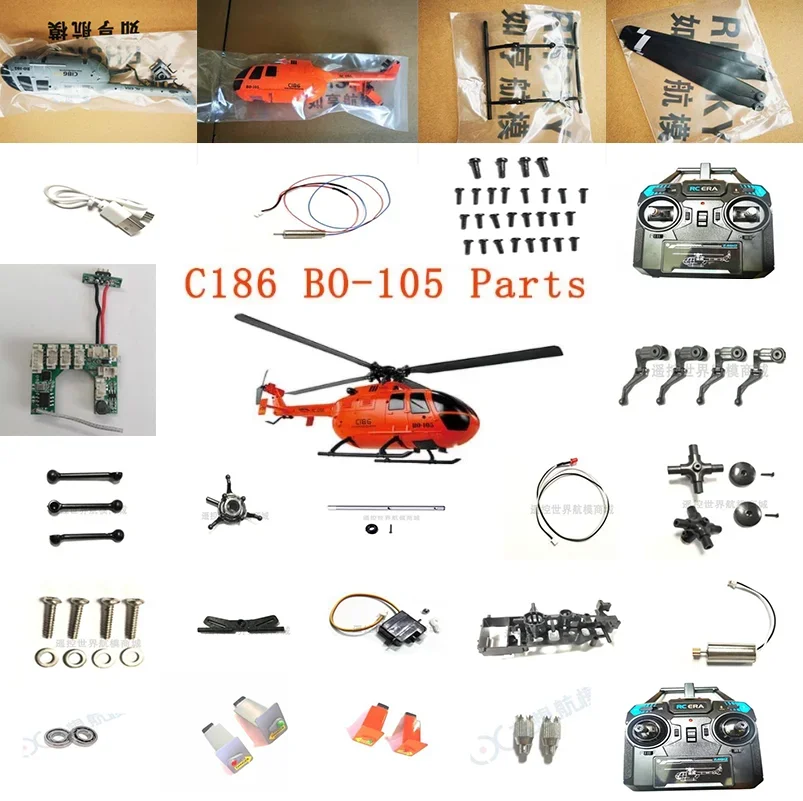 C186 BO-105 RC Helicopter Parts Main Blade Propeller Tail Motor Tripod Charger Rotor Head Steering Gear Shell Connectin Etc