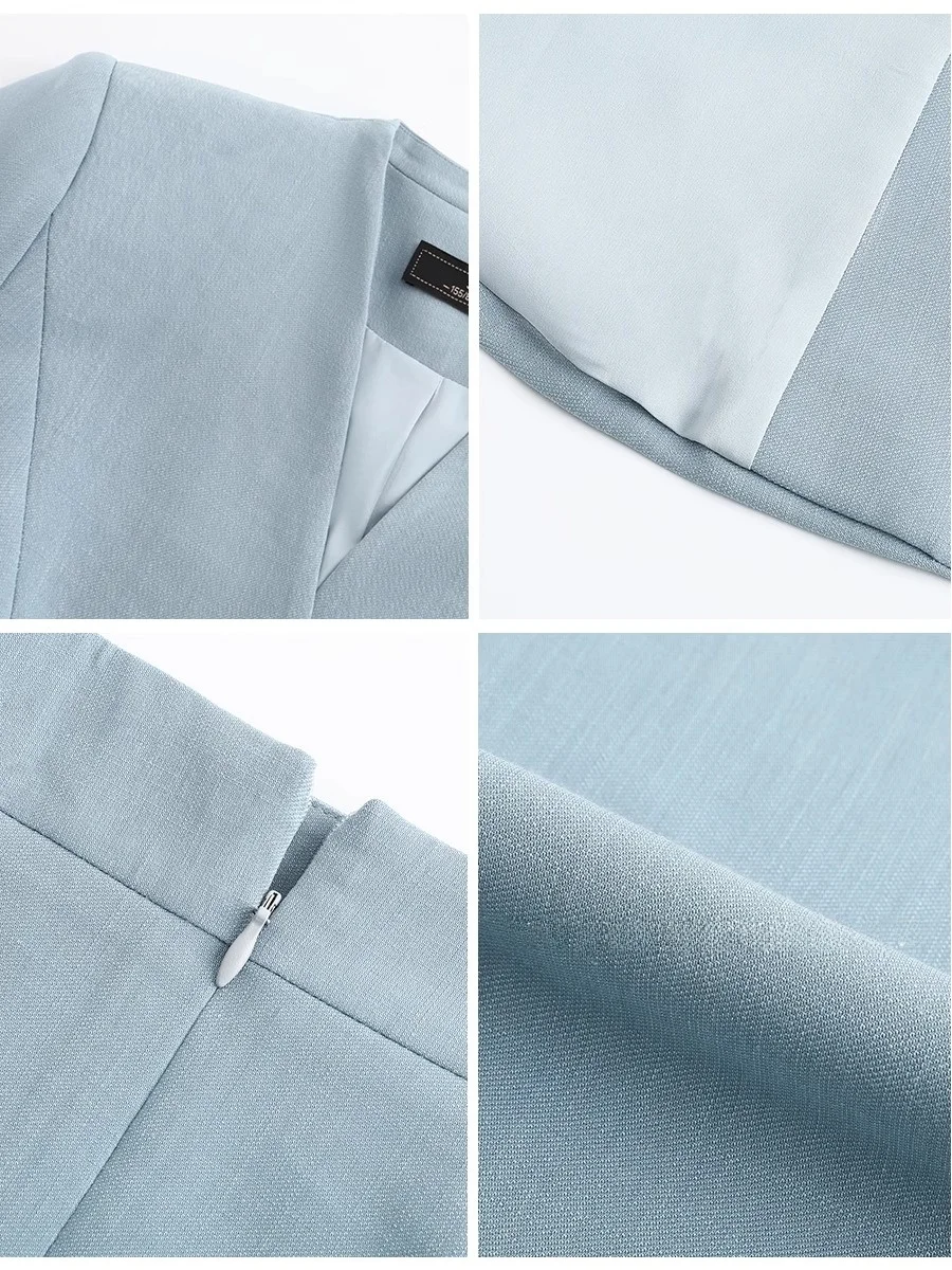 

Blue Suit Jacket And Skirt Set for Women Commute Fashion Short Outerwear Polyester Fiber Regular Sleeve Length Pure Color