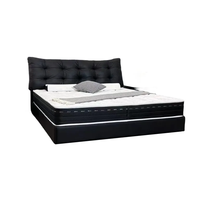 

High backrest black household bedroom master bedroom double bed leather bed soft bag