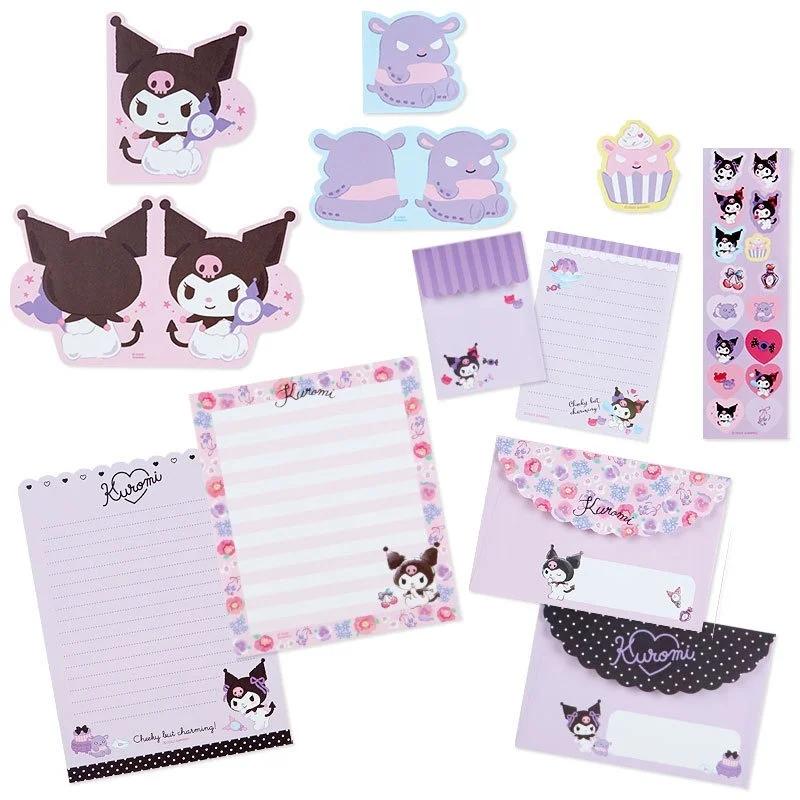 Sanrio Hello Kitty Set Kertas Huruf Amplop Lucu My Melody Kuromi Buku Pegangan Kertas Catatan Kawaii Kartun Anime Stiker Hadiah Anak-anak