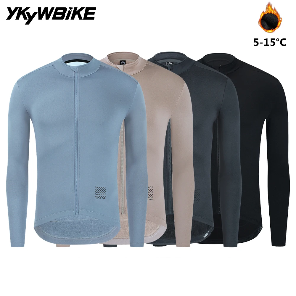 YKYWBIKE Winter Cycling Jersey Men's Thermal Fleece Bicycle Clothes MTB Long Sleeve Warm Road Bike Jacket Outdoor Riding Tops