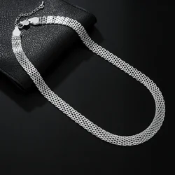 JewelryTop fine 925 sterling silver 1cm width Net chain Necklace for women jewelry fashion designer  wedding engagement gifts