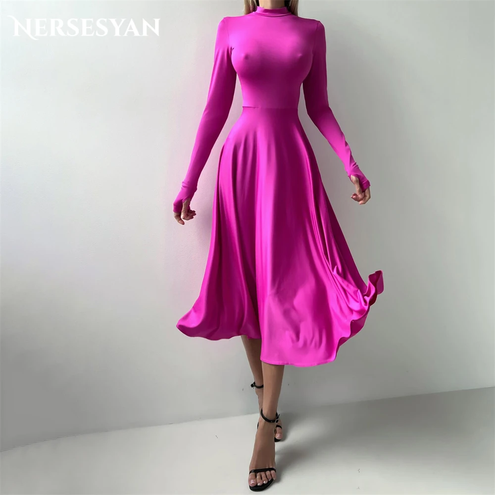 

Nersesyan Fuchsia Elegant Party Gowns For Evening Elastic Tea Length robe de soirée femme Prom Dress Occasional Celebrity 2024