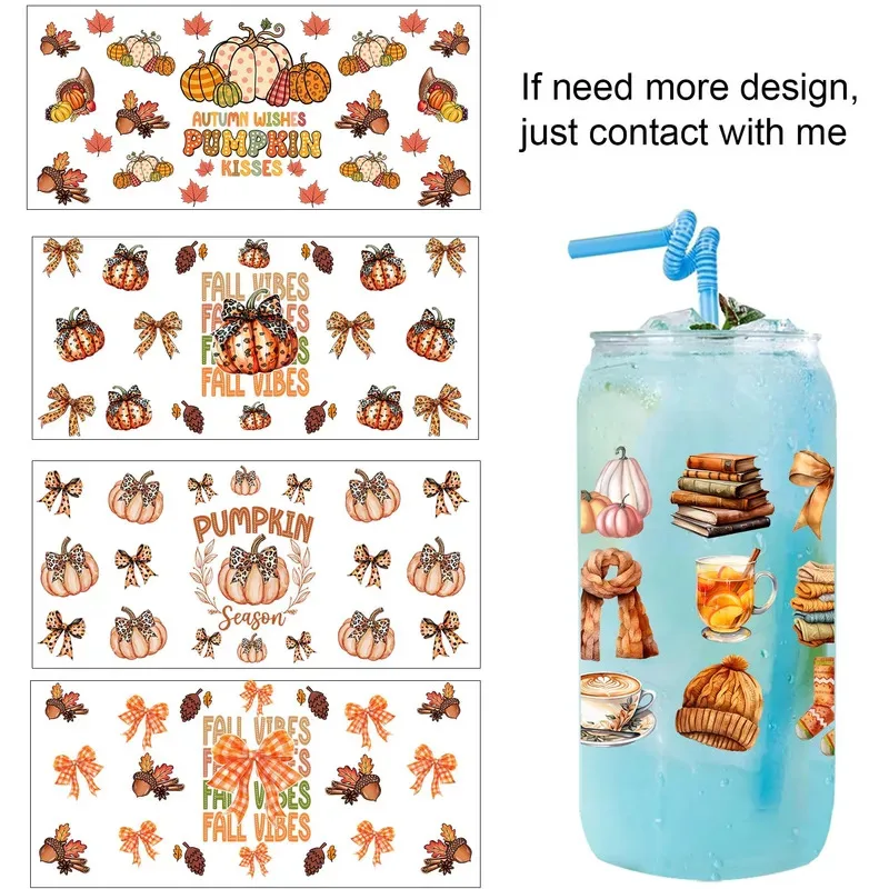 Autumn Cozy Pumpkin Cottagecore Style Sticker Party DIY Decals 3D transfers uvdtf tumbler seal stickers 16oz uv dtf cup wraps