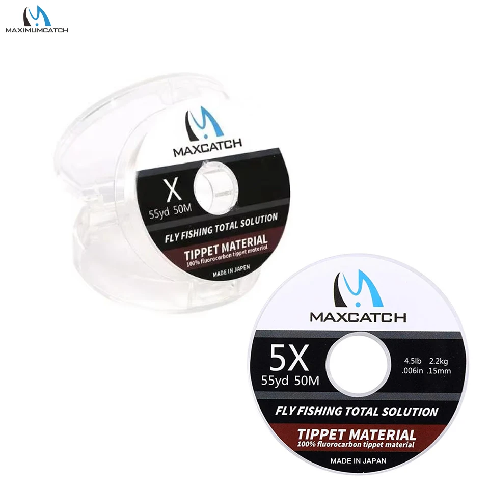 MAXCATCH 1PC/2PC Fluorocarbon Tippet 50M 0X-7X Assorted Sizes 100% Clear Fluorocarbon Fly Fishing Line Leader for Trout Fishing