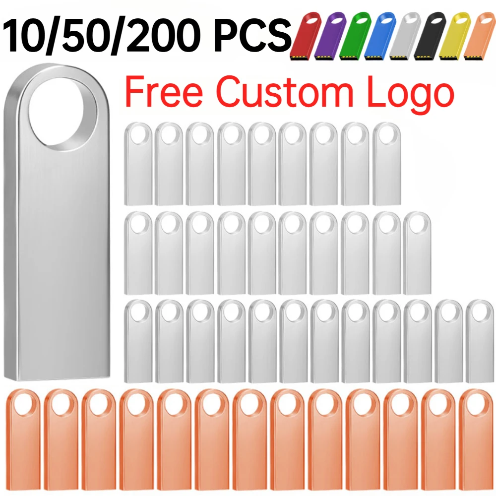

10-50-200pcs Wholesale Price Metal Usb 2.0 Flash Drive 4GB 8GB Usb Pendrive 64GB Memory Stick Waterproof U-disk Free Custom Logo