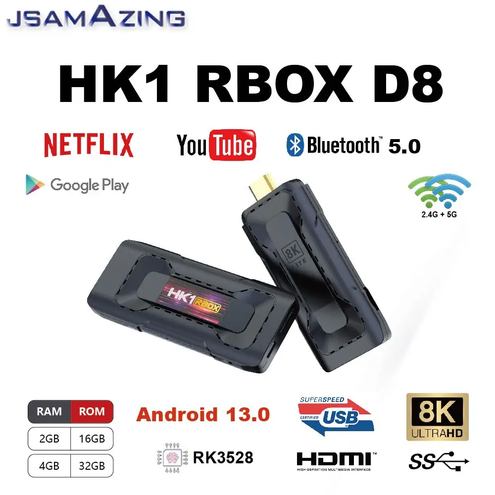 D8 TV Stick Smart TV Box Android 13.0  2.4g 5g RK3528 Quadcore A53 8K Bluetooth 16G 32G Support Google Youtube Support IP TV