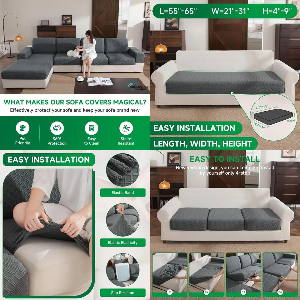

Pet-Friendly Washable Sofa Slipcover for 1-Seat L-Shape Sectional, Dark Gray