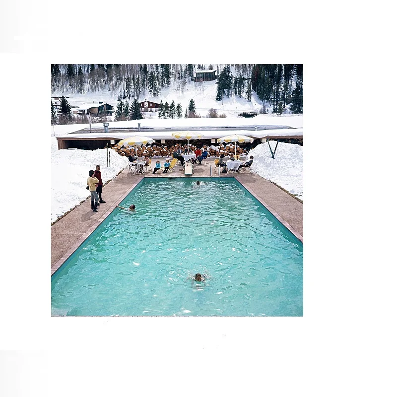 Slim Aarons 'Snow Round The Pool', Print Art Canvas Poster, Living Room, Home Wall Decor Picture