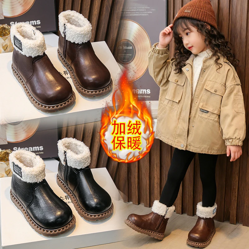 

Girls' boots Children's ankle boots new winter leather boots, girls' shoes soft sole baby leather boots