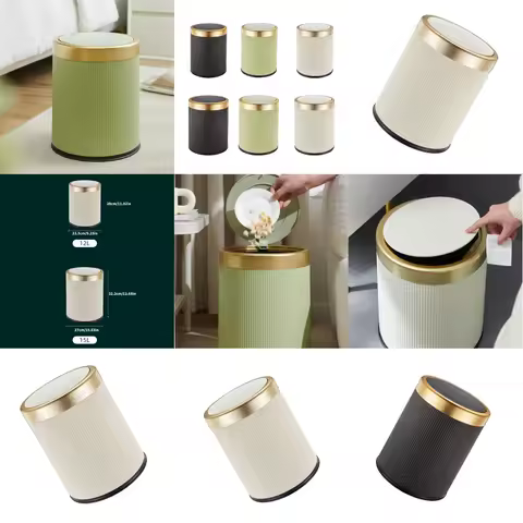 Press Trash Can Garbage Container with Lid Easy Cleaning for Kitchen Room