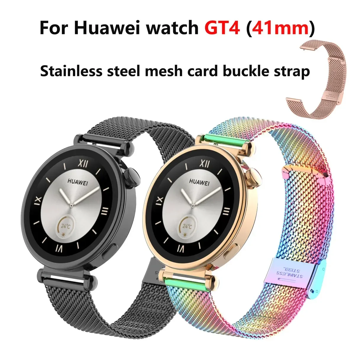 18mm Strap for Huawei Watch GT4 41MM Stainless Steel Mesh Latch Strap 18mm Interface Huawei Watch GT4 41MM Watch Strap