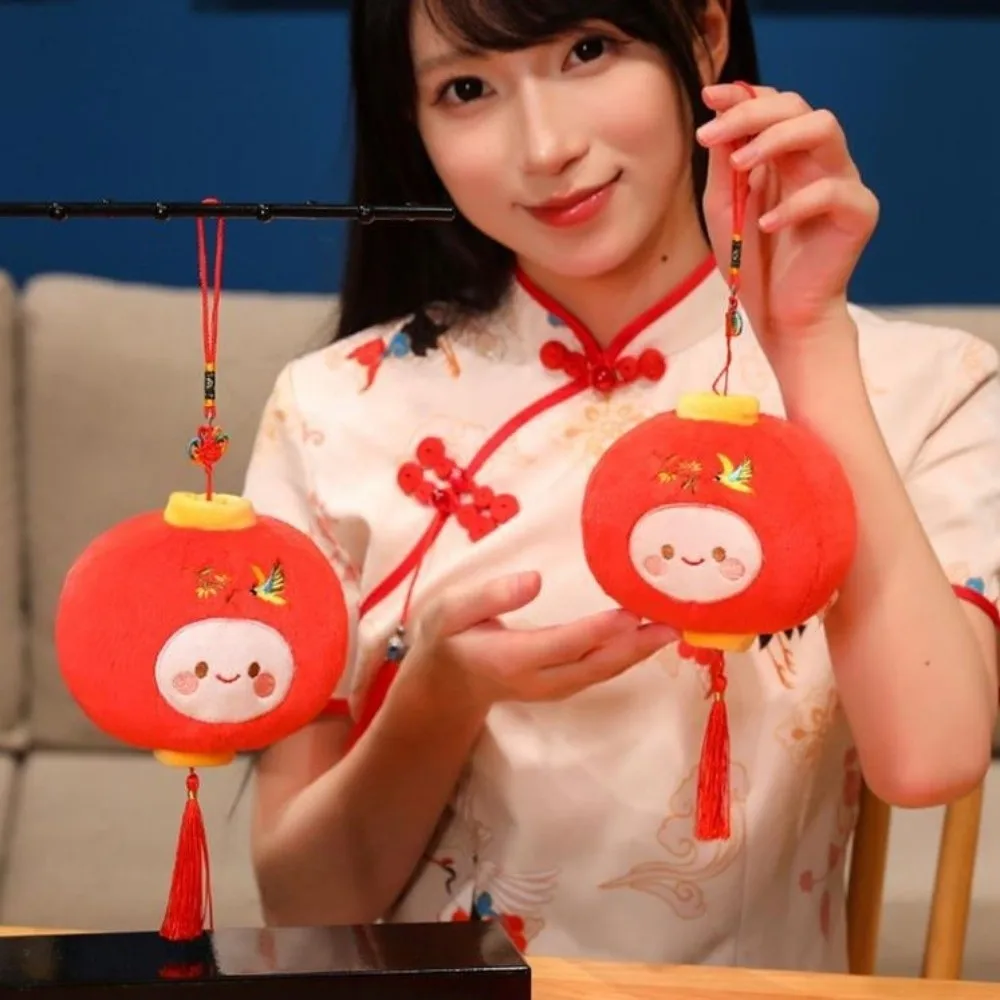 Chinese Red Lantern Doll Pendant Stuffed Plush Good Luck Spring Festival Ornament Soft Cute New Year Hanging Decor